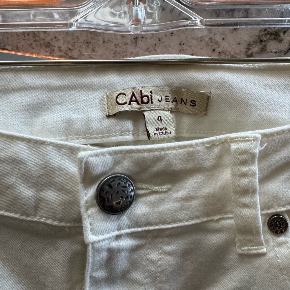 CAbi Jeans White Denim Pants Bell-Boot Bottom Mid-Rise